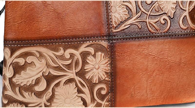 Vintage Damen Handtasche Leder Umhängetasche mit Griff