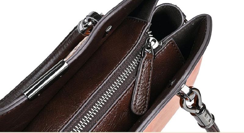 Vintage Damen Handtasche Leder Umhängetasche mit Griff