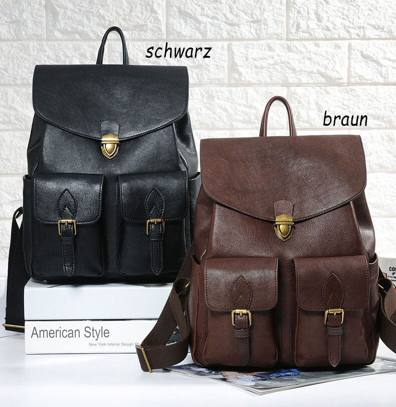 Vintage Damen Lederrucksack Alltag Rucksack Frauen Leder schwarz braun