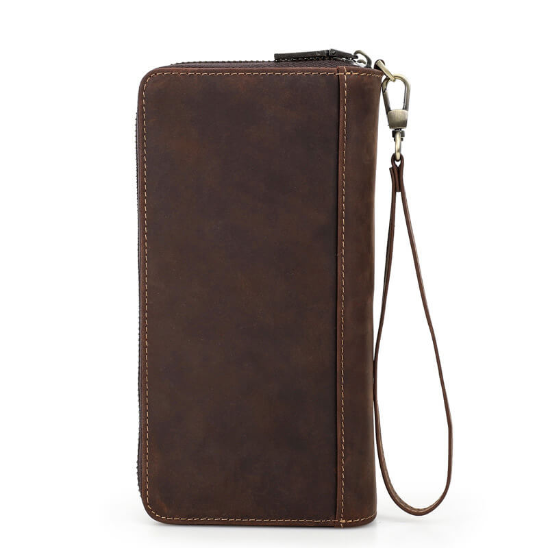 Vintage Geldbörse Herren Portemonnaie Leder lang mit Münzfach Clutch mit Handgelenkgurt