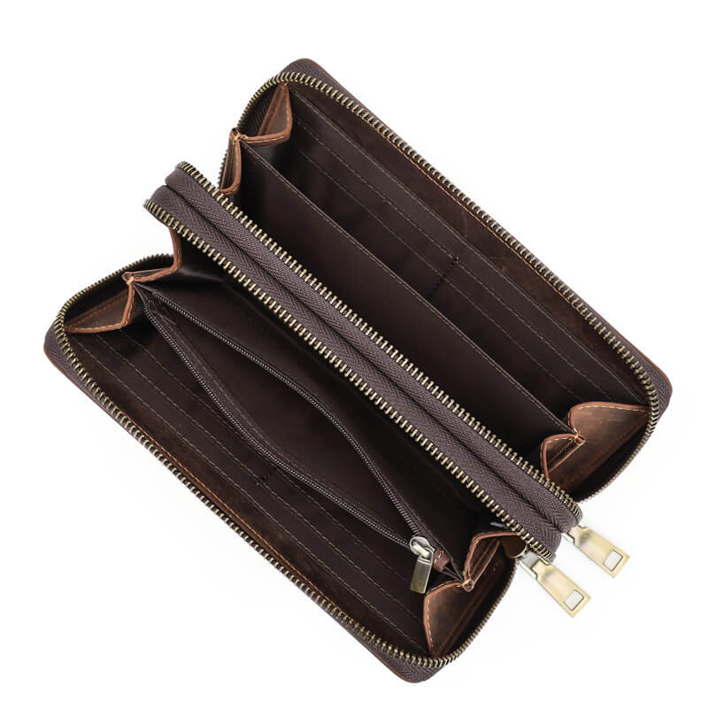 Vintage Geldbörse Herren Portemonnaie Leder lang mit Münzfach Clutch mit Handgelenkgurt