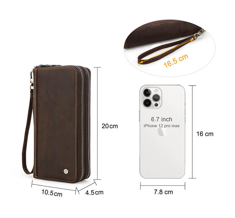 Vintage Geldbörse Herren Portemonnaie Leder lang mit Münzfach Clutch mit Handgelenkgurt