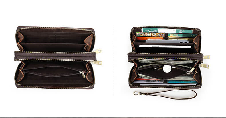 Vintage Geldbörse Herren Portemonnaie Leder lang mit Münzfach Clutch mit Handgelenkgurt