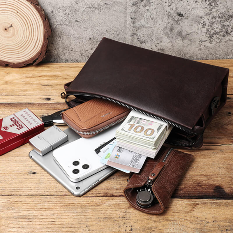 Vintage Herren Clutch Handtasche Leder braun mit Zahlenschloss