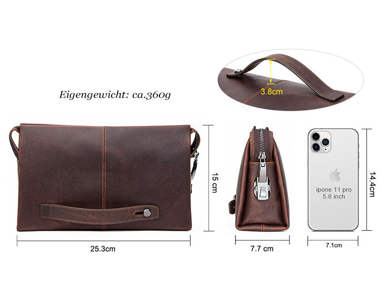 Vintage Herren Clutch Handtasche Leder braun mit Zahlenschloss