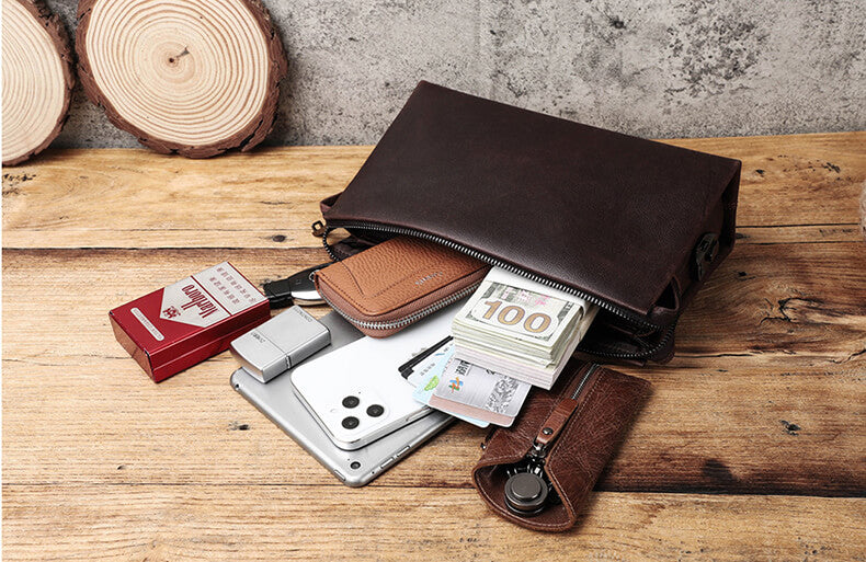 Vintage Herren Clutch Handtasche Leder braun mit Zahlenschloss