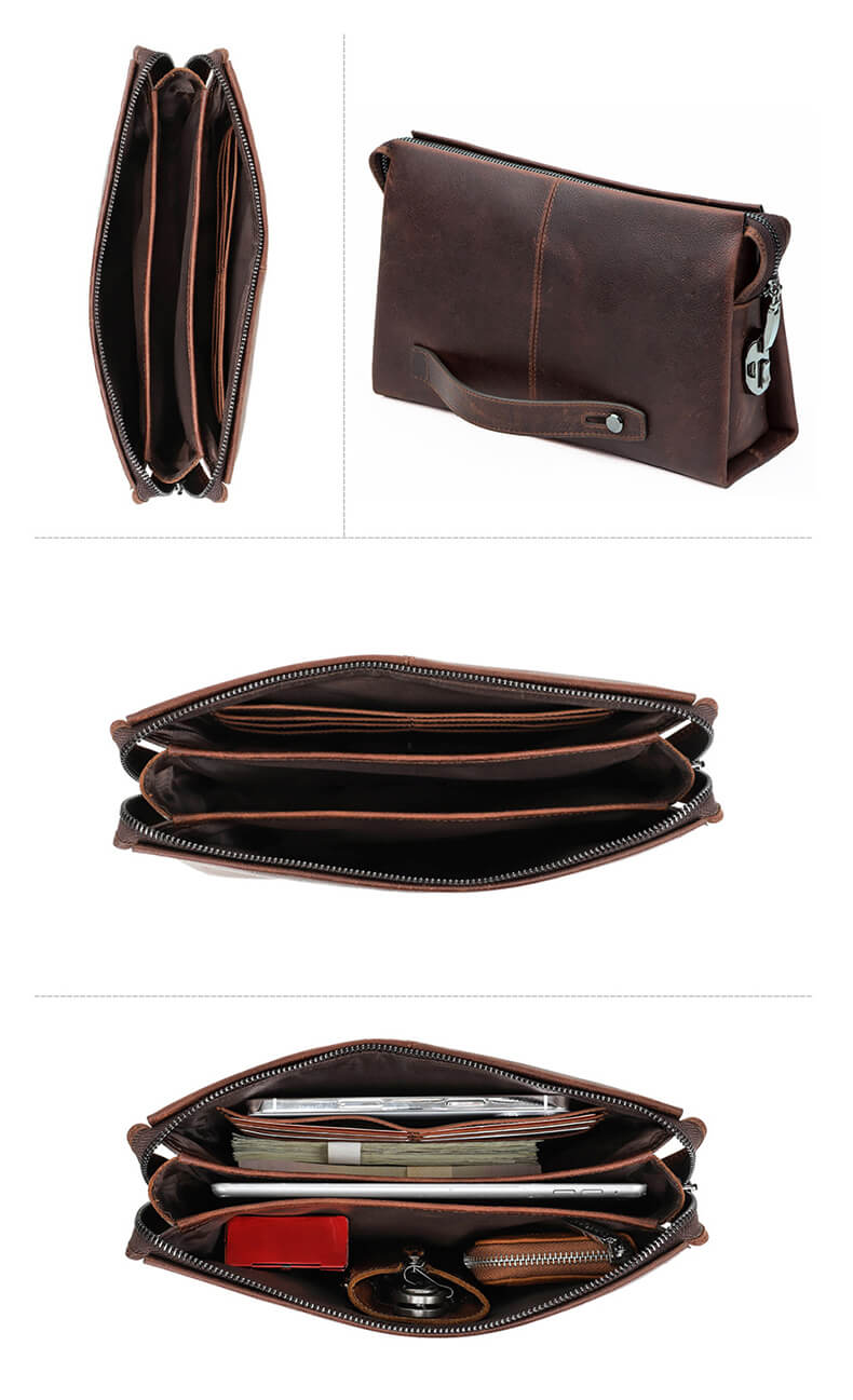 Vintage Herren Clutch Handtasche Leder braun mit Zahlenschloss