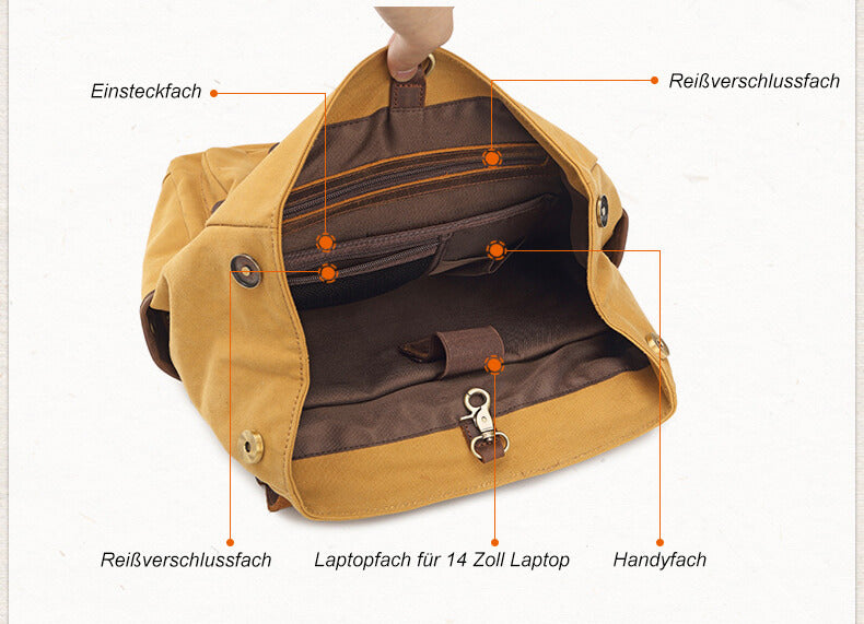 Vintage Herren Rucksack aus Canvas für Reisen und Uni