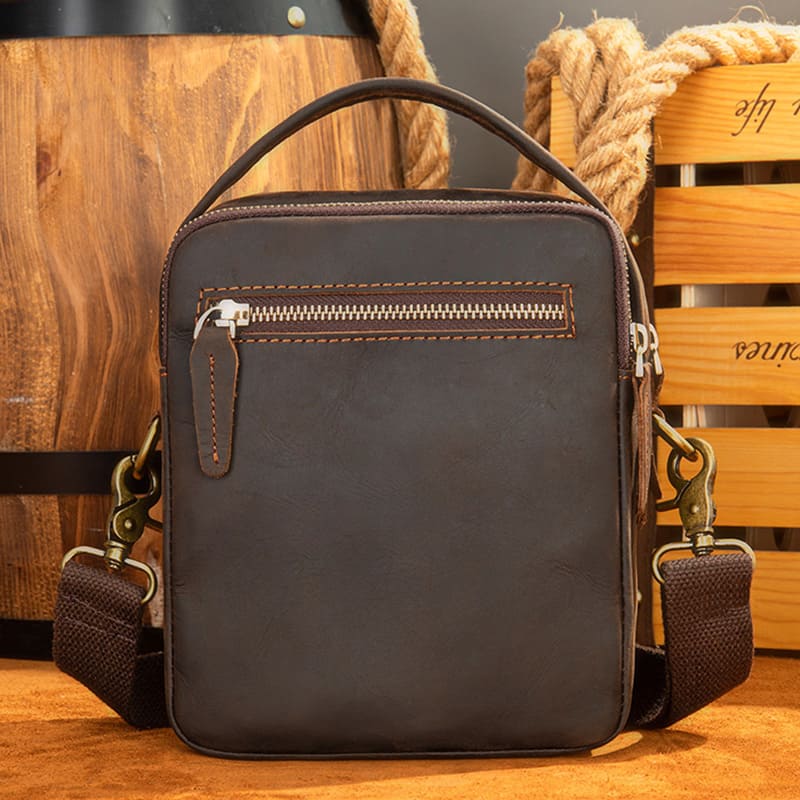 Vintage Herren Umhängetasche Leder klein mit Griff für Alltag
