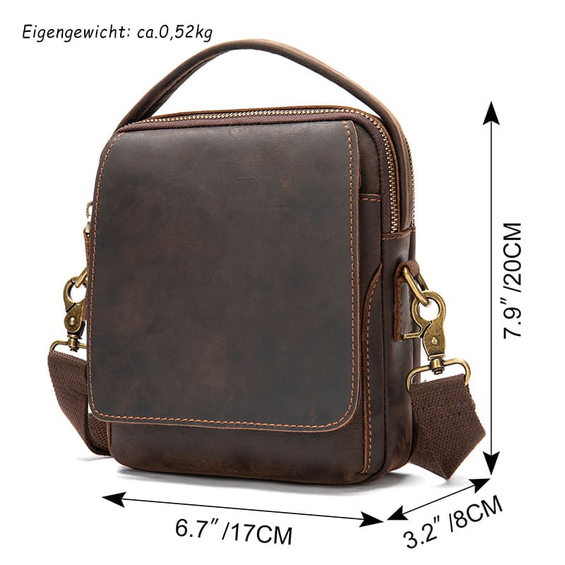 Vintage Herren Umhängetasche Leder klein mit Griff für Alltag