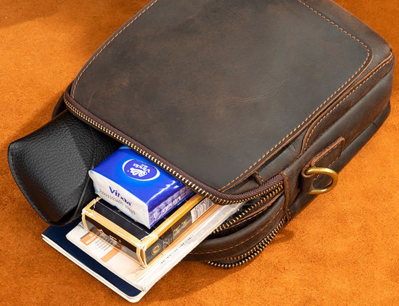 Vintage Herren Umhängetasche Leder klein mit Griff für Alltag
