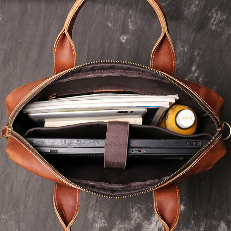 Vintage Leder Umhängetasche Herren Businesstasche mit Laptopfach Aktentasche