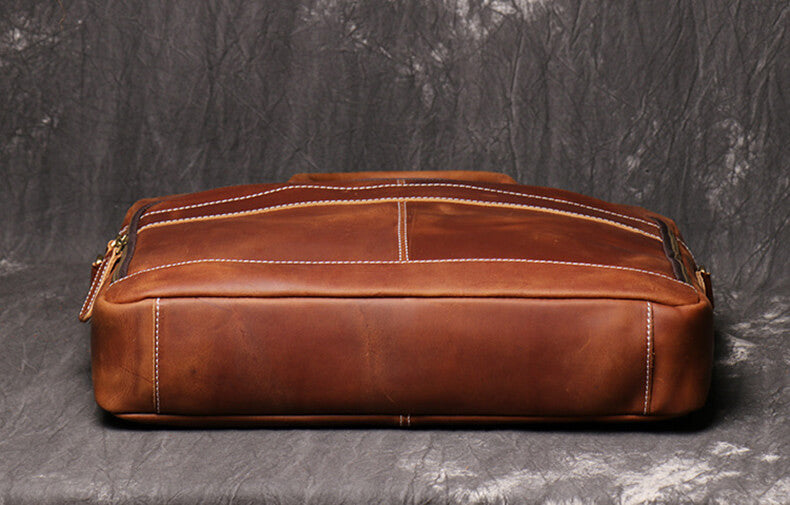 Vintage Leder Umhängetasche Herren Businesstasche mit Laptopfach Aktentasche