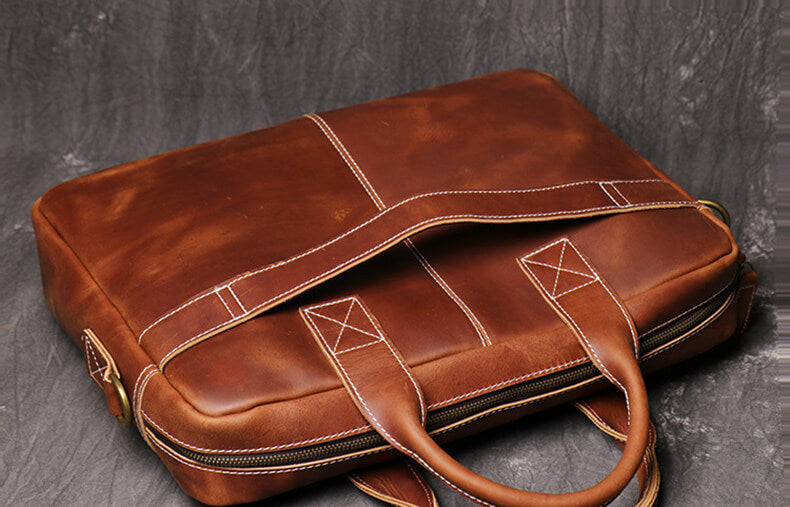 Vintage Leder Umhängetasche Herren Businesstasche mit Laptopfach Aktentasche