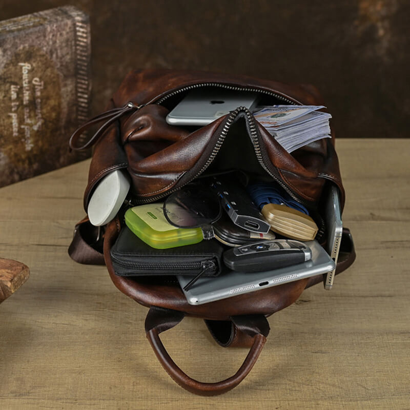 Vintage Lederrucksack Damen Rucksack elegant für Freizeit aus Leder