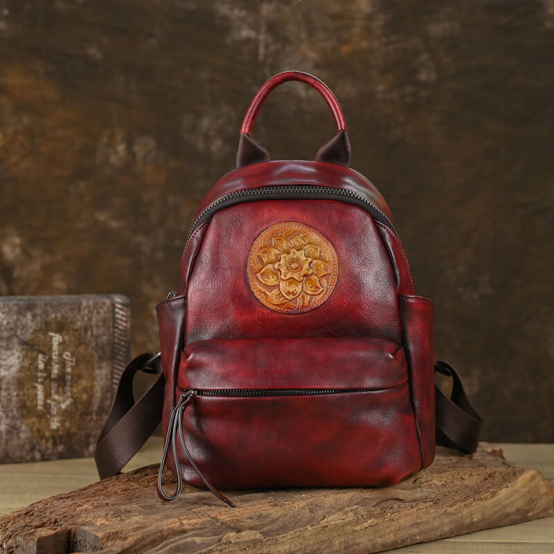 rucksack damen rot leder