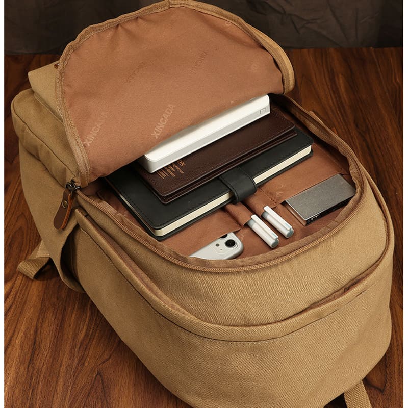 Vintage Rucksack Canvas Herren Laptoptasche für Schule und Uni schwarz und braun