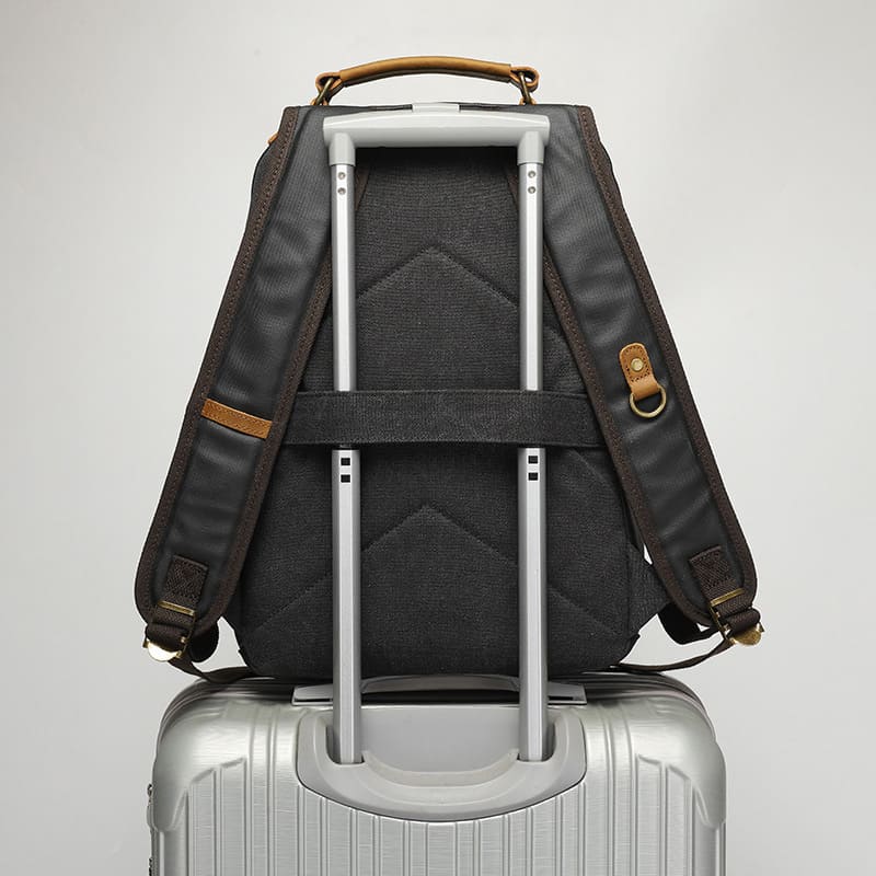 Vintage Rucksack gewachstes Canvas und Leder Herren mit Laptopfach für Reisen und Uni