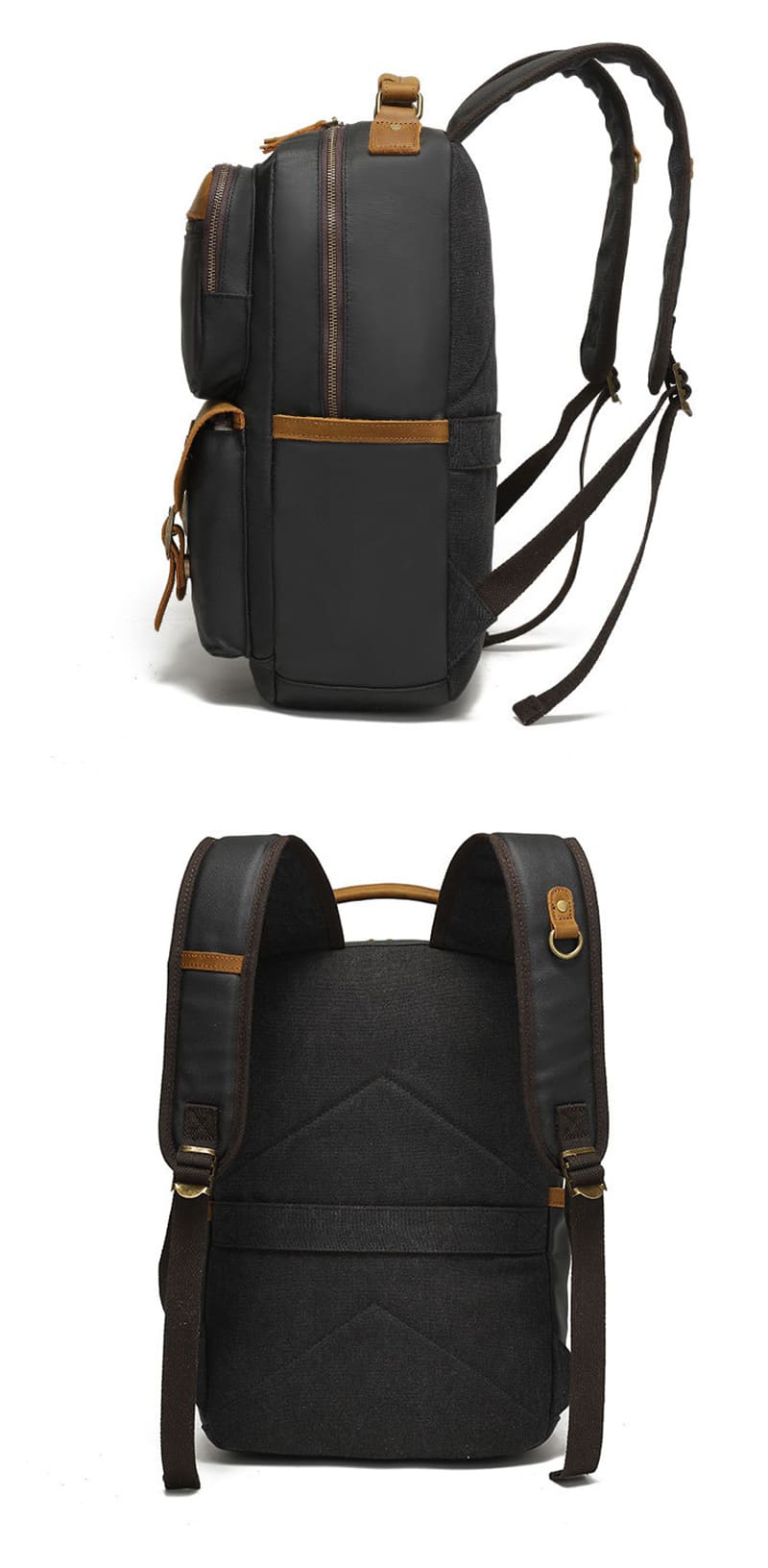 Vintage Rucksack gewachstes Canvas und Leder Herren mit Laptopfach für Reisen und Uni