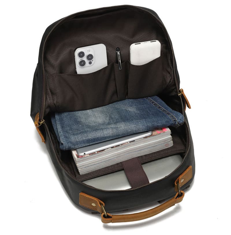 Vintage Rucksack gewachstes Canvas und Leder Herren mit Laptopfach für Reisen und Uni