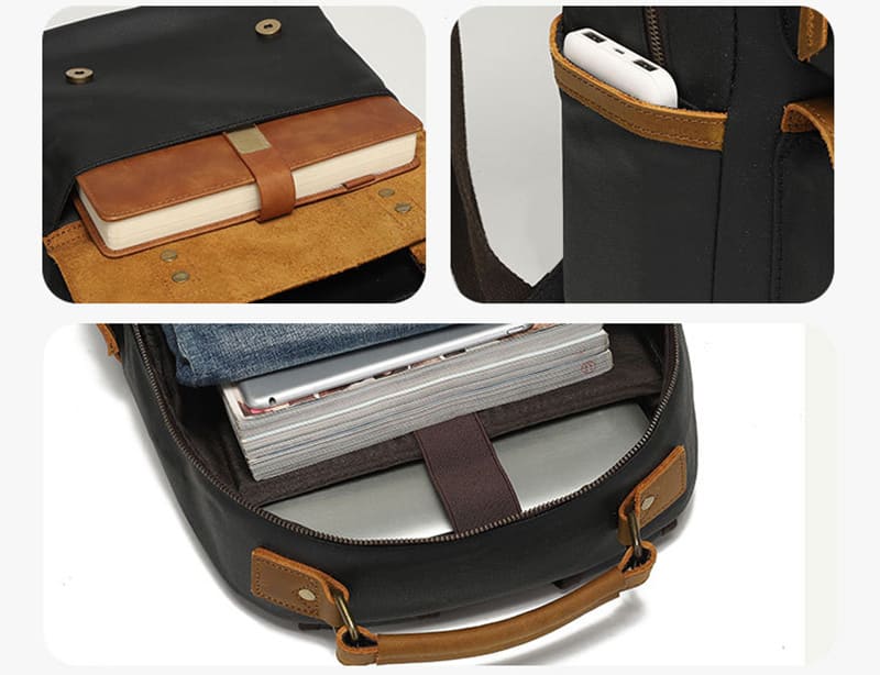 Vintage Rucksack gewachstes Canvas und Leder Herren mit Laptopfach für Reisen und Uni