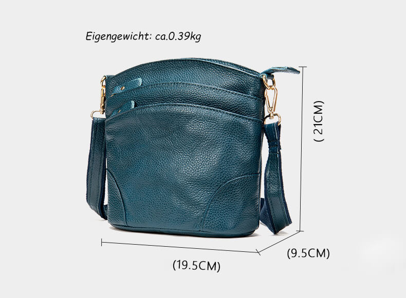 Vintage Umhängetasche Damen Leder mit viele Reißverschlussfächer Bucket Bag