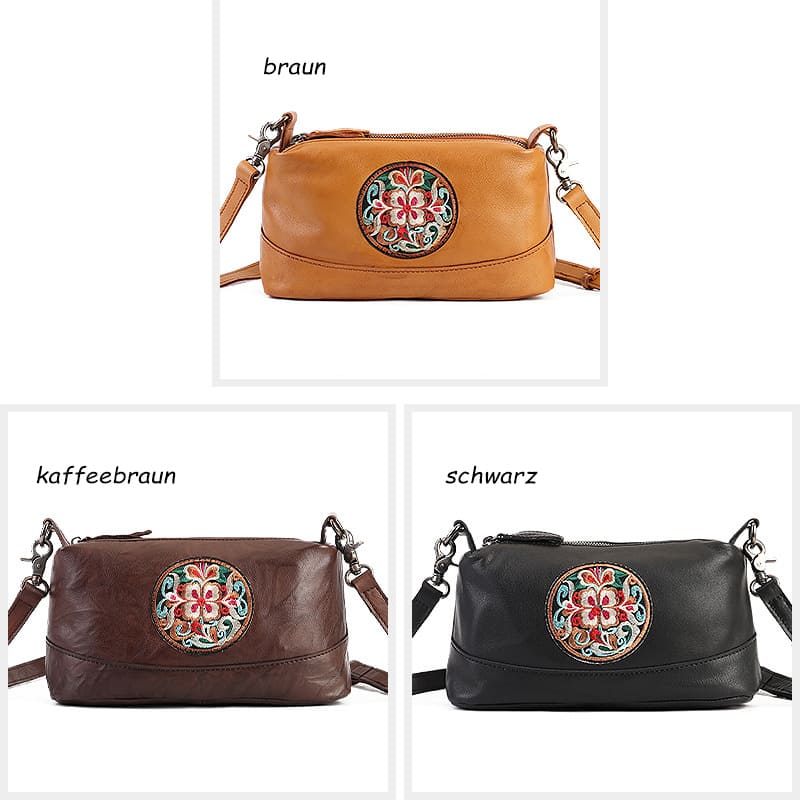 Vintage Umhängetasche Damen aus Leder mit Stickerei Schultertasche