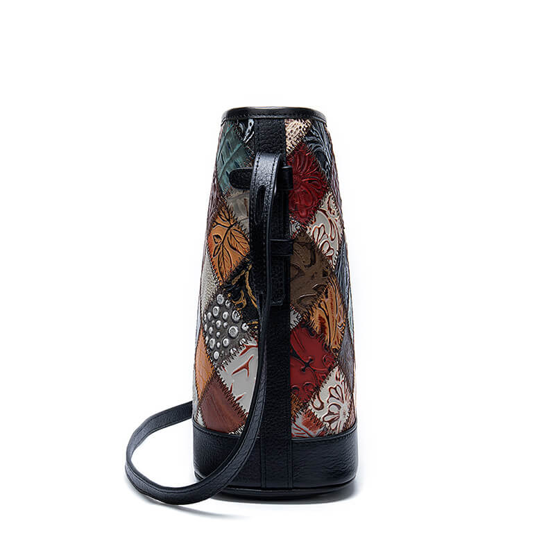 Vintage bunte Umhängetasche Damen Patchwork Leder mit Reißverschluss