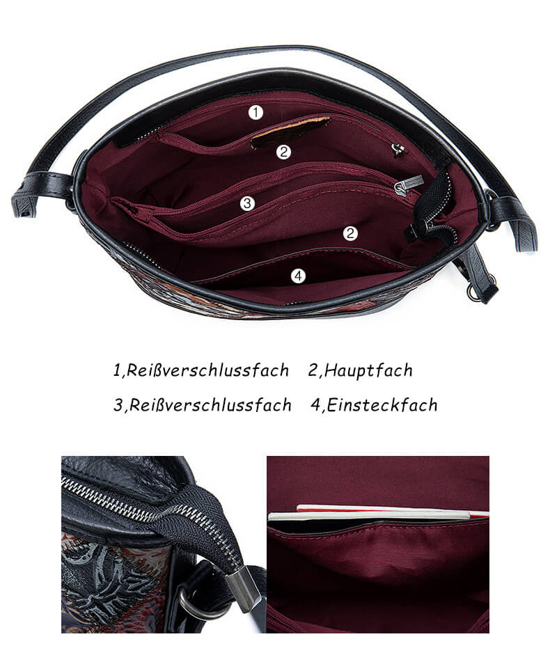 Vintage bunte Umhängetasche Damen Patchwork Leder mit Reißverschluss