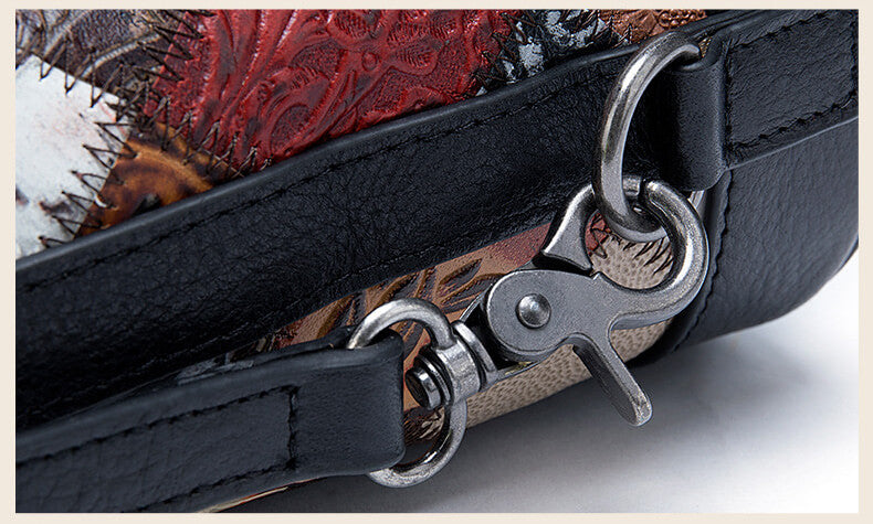 Vintage bunte Umhängetasche Damen Patchwork Leder mit Reißverschluss