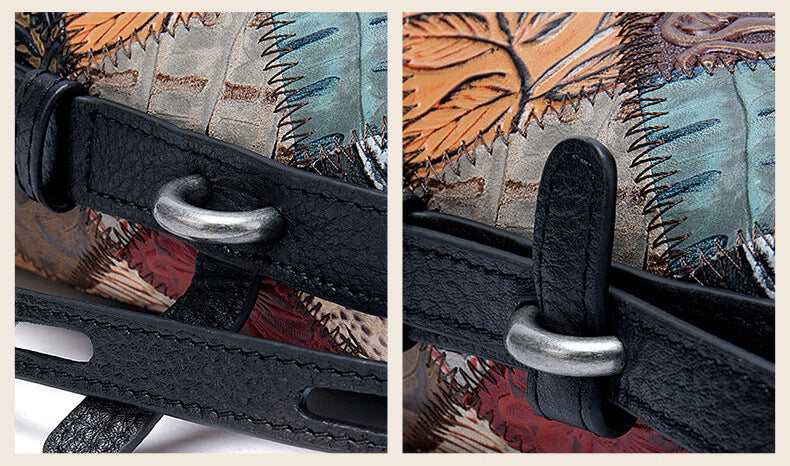 Vintage bunte Umhängetasche Damen Patchwork Leder mit Reißverschluss