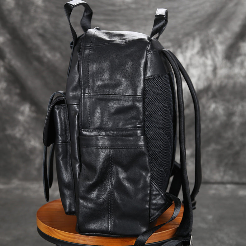 Vintage schwarzer Rucksack weiches Leder Herren für Laptop mit 2 Griffen