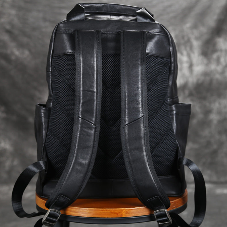 Vintage schwarzer Rucksack weiches Leder Herren für Laptop mit 2 Griffen