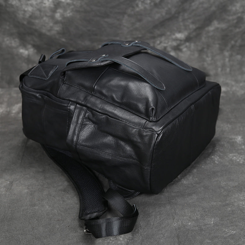 Vintage schwarzer Rucksack weiches Leder Herren für Laptop mit 2 Griffen