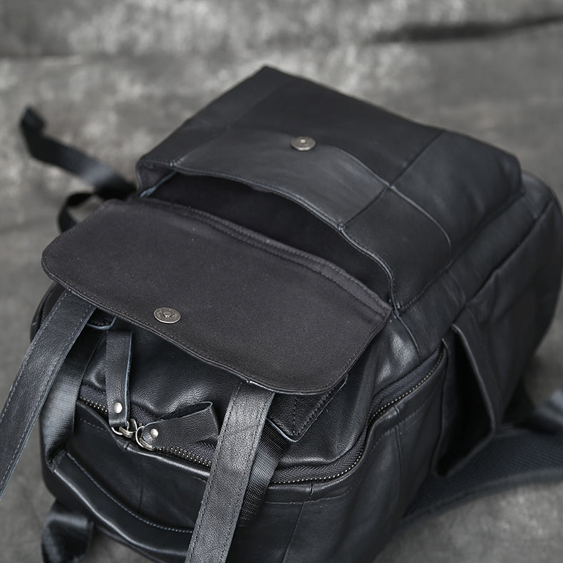 Vintage schwarzer Rucksack weiches Leder Herren für Laptop mit 2 Griffen