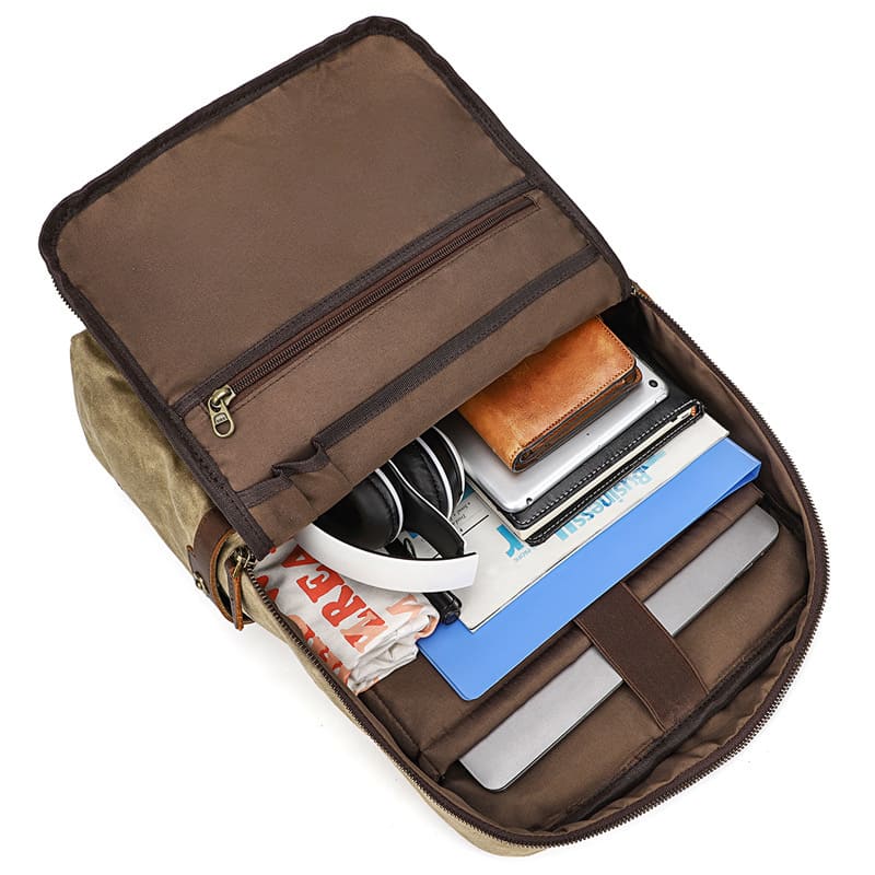 Vintage wasserdichter Rucksack Herren gewachstes Canvas für Uni und Reisen mit Laptopfach