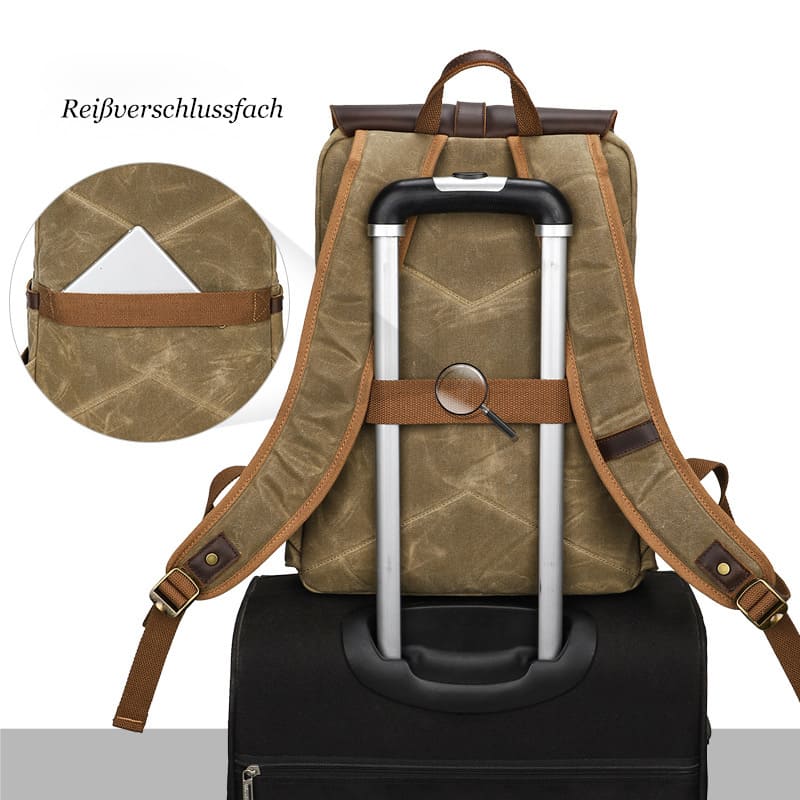 Vintage wasserdichter Rucksack Herren gewachstes Canvas für Uni und Reisen mit Laptopfach
