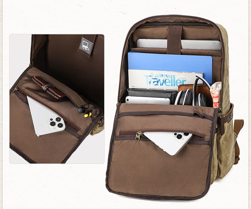 Vintage wasserdichter Rucksack Herren gewachstes Canvas für Uni und Reisen mit Laptopfach