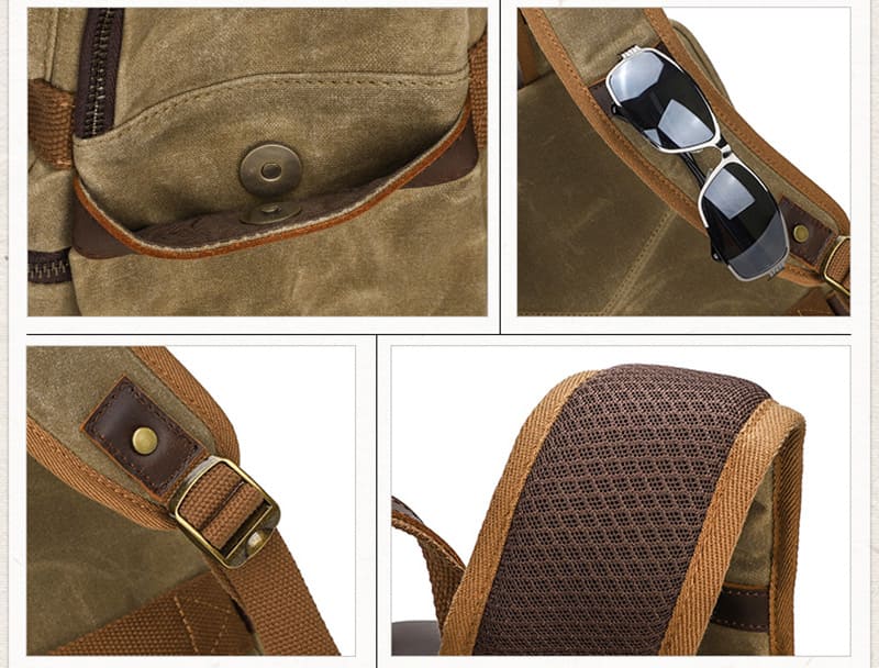 Vintage wasserdichter Rucksack Herren gewachstes Canvas für Uni und Reisen mit Laptopfach