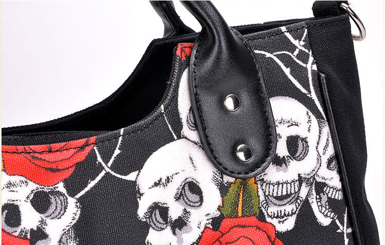 Halloween Taschen Damen Umhängetasche aus Canvas Handtasche mit Totenkopf