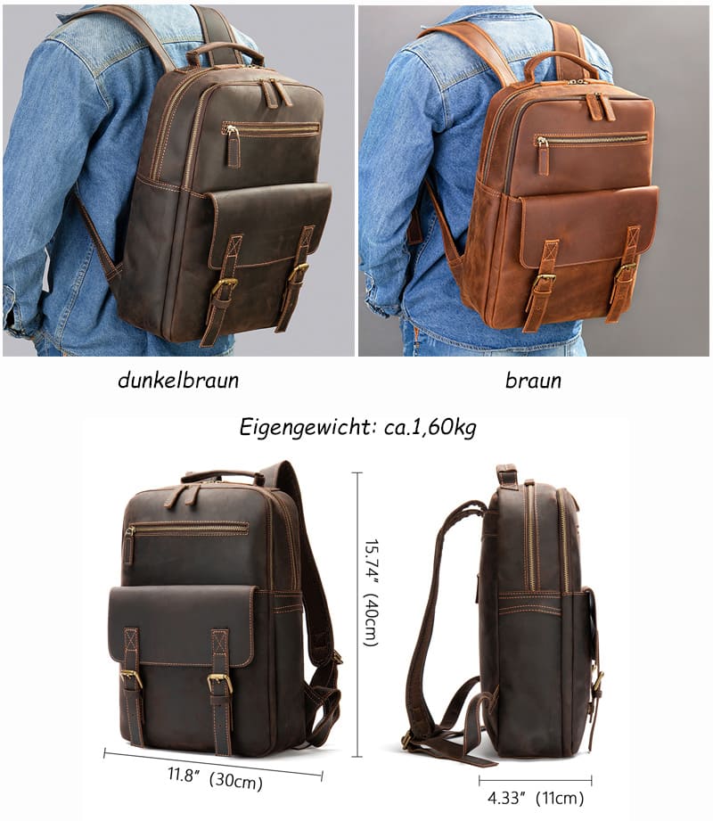 Vintage Rucksack Bussiness Leder braun Herren Laptoprucksack für Arbeit