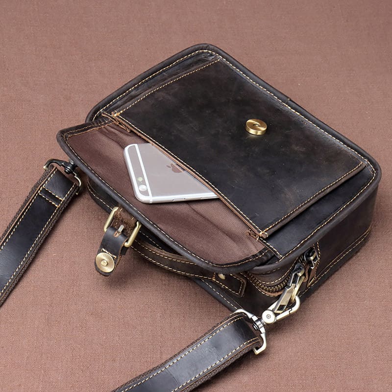 kleine Leder Umhängetasche Herren Vintage rechteckige Tasche für jeden Tag