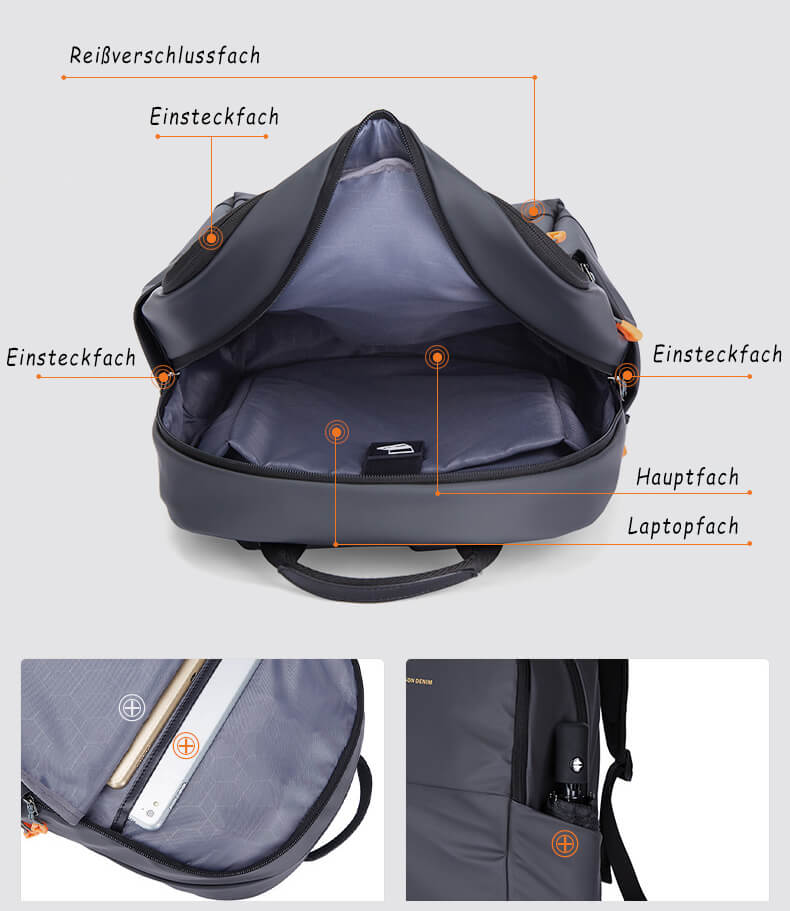 leicher Business Rucksack Herren wasserdicht aus Oxford mit Laptopfach