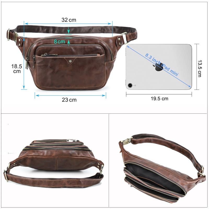 braune Hüfttasche Herren Bauchtasche Brusttasche aus Leder für Reisen