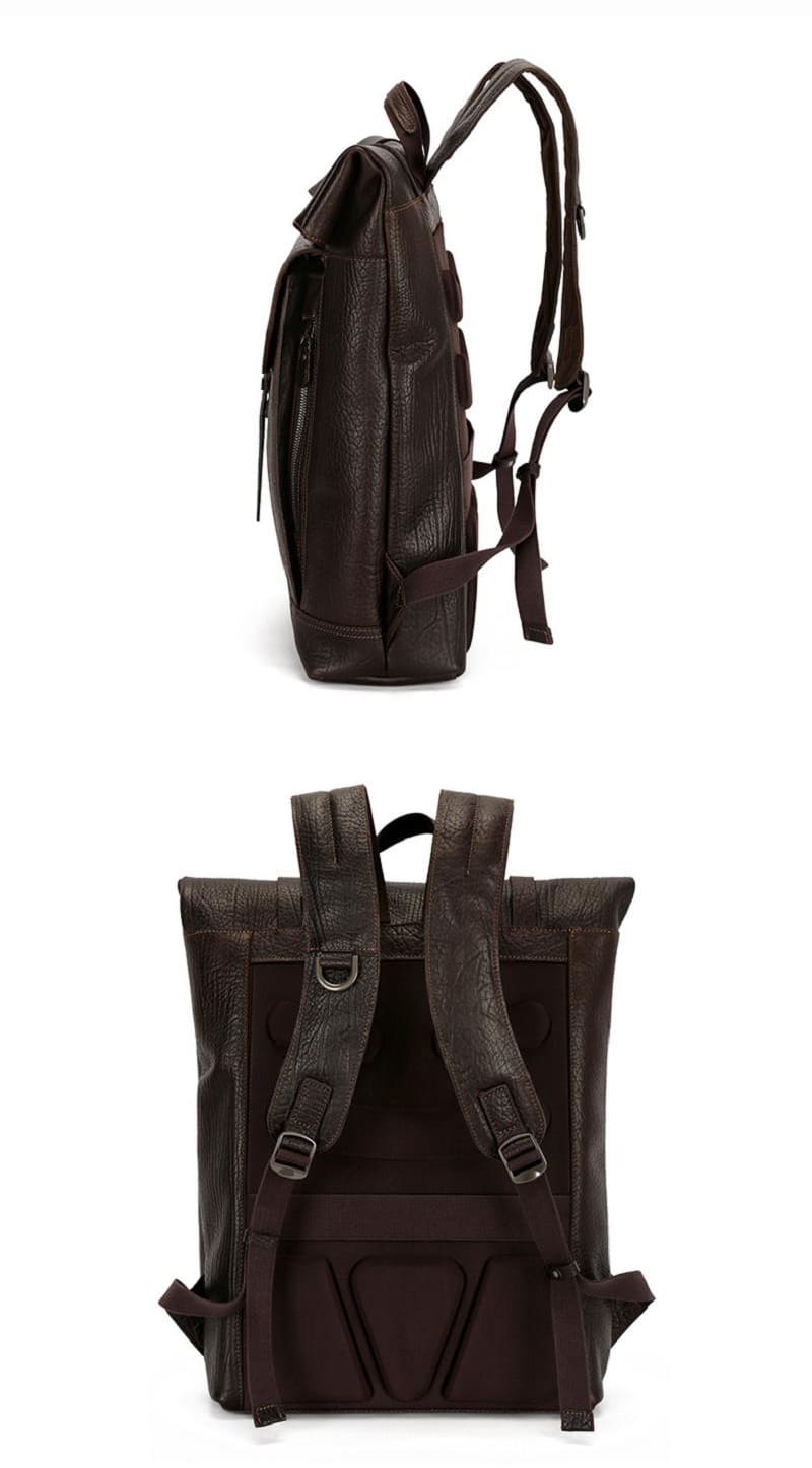 Herren Rucksack Leder Arbeit mit Rolltop und Polster Laptoprucksack