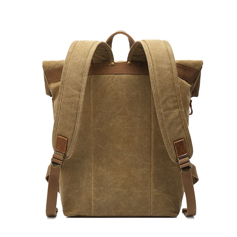 Canvas Rucksack Herren Reiserucksack Rolltop Backpack mit Laptopfach