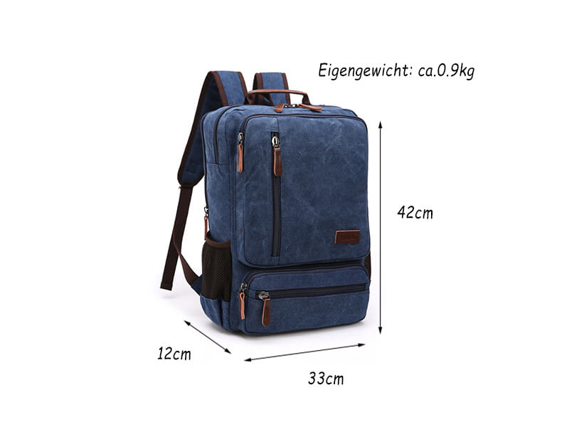 Vintage Rucksack Herren Teenager aus Canvas für Uni und Reisen mit Reißverschluss