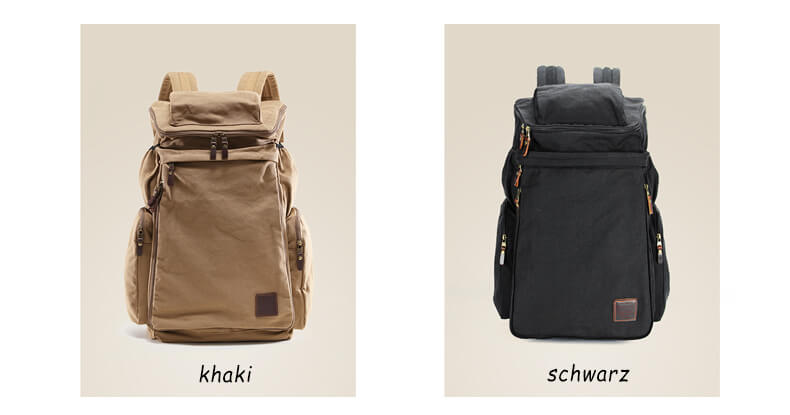 großer Rucksack Herren Canvas für Reisen mit vielen Reißverschlussfächern