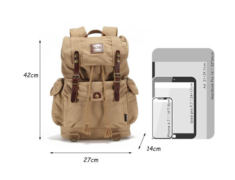 großer Uni Rucksack Herren Canvas für Reisen mit Kodelzug und Laptopfach