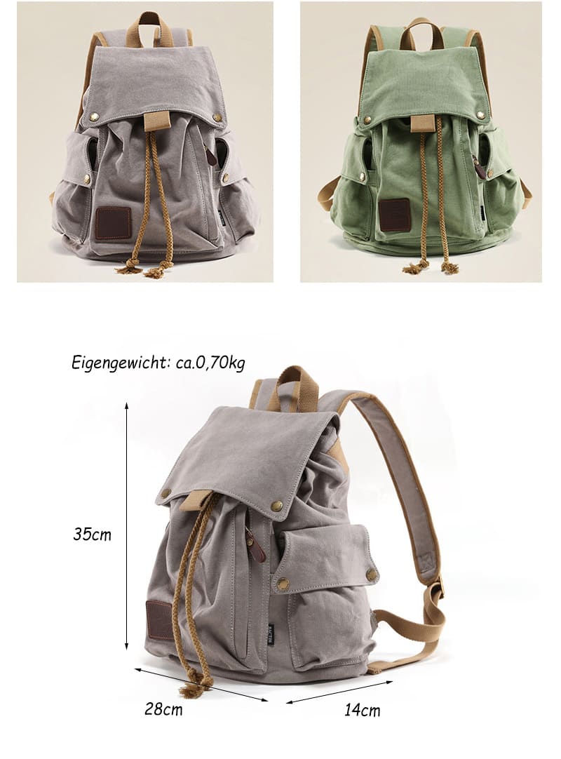 Damen Rucksack Canvas für Uni und Reisen mit Kordelzug